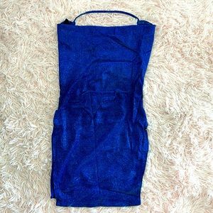 Draped Backless Split Hem Metallic Halter Dress